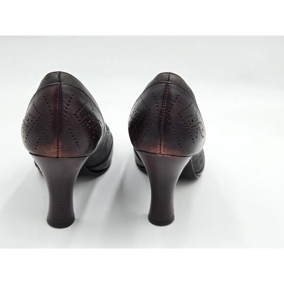Etienne Aigner Wmn 7.5 Bossy Dark Brown Leather Peep Toe Mary Jane Pump Heels - Picture 4 of 9
